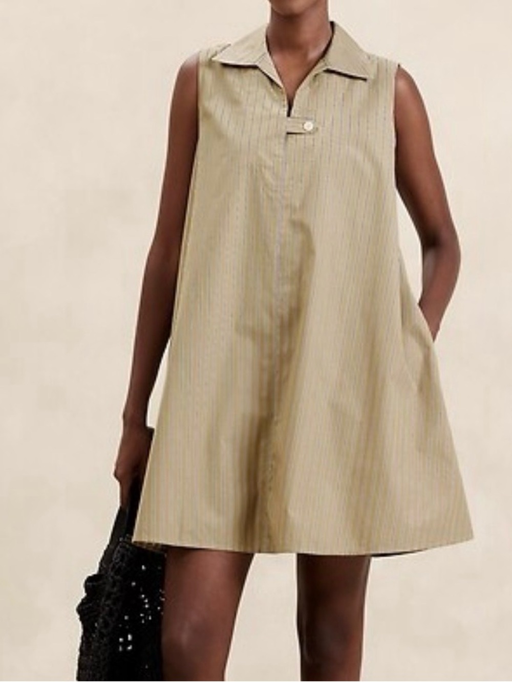 Banana Republic Khaki Striped Sleeveless Mini Dress
